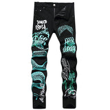 Mens Fashion Jeans Green Snake Street Graffiti 5705#