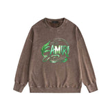 Amiri washed sweatshirt green leaf letterprinting washed and distressed