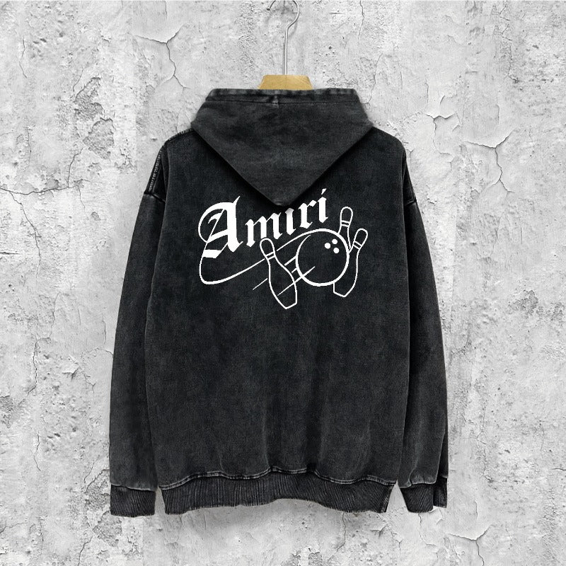 Amiri washed hoodie bowling distressed print