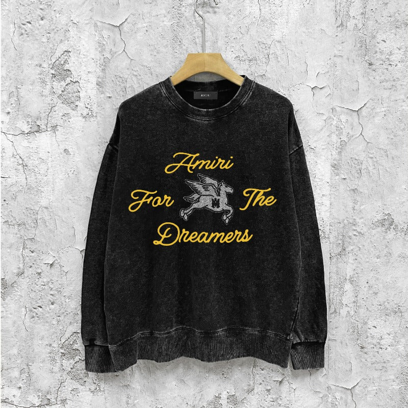 Amiri washed sweatshirt pegasus printing washed and distressed