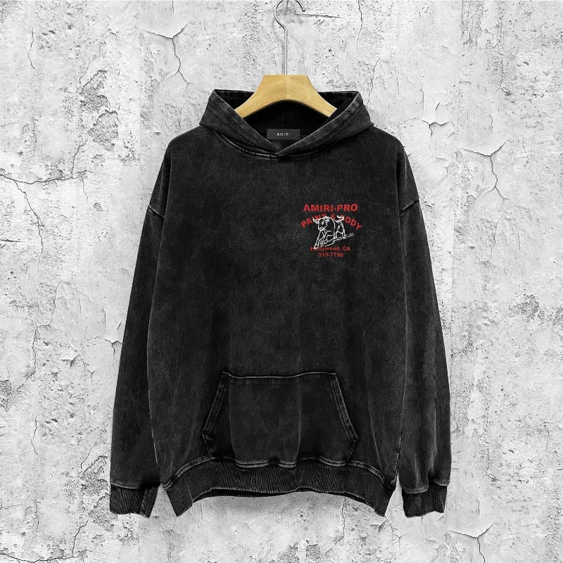 Amiri washed hoodie bull printing distressed printing