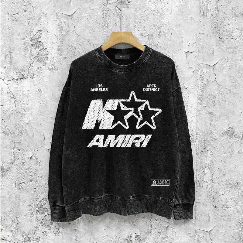 Amiri washed sweatshirt five-pointed star mottled letterprinting washed and distressed