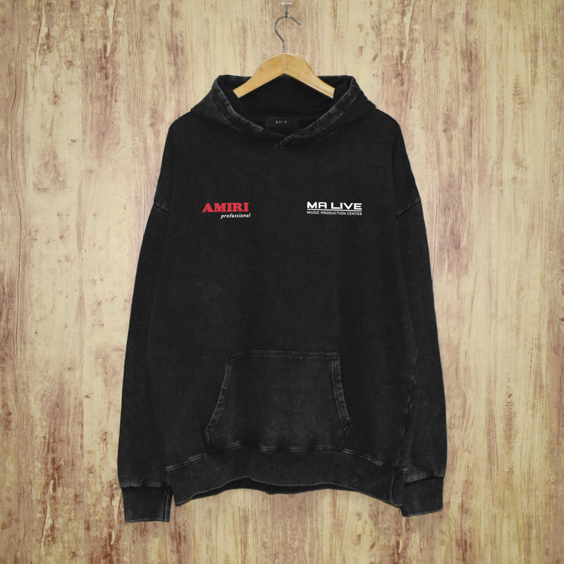 Amiri washed hoodie tv channel washed and distressed printing