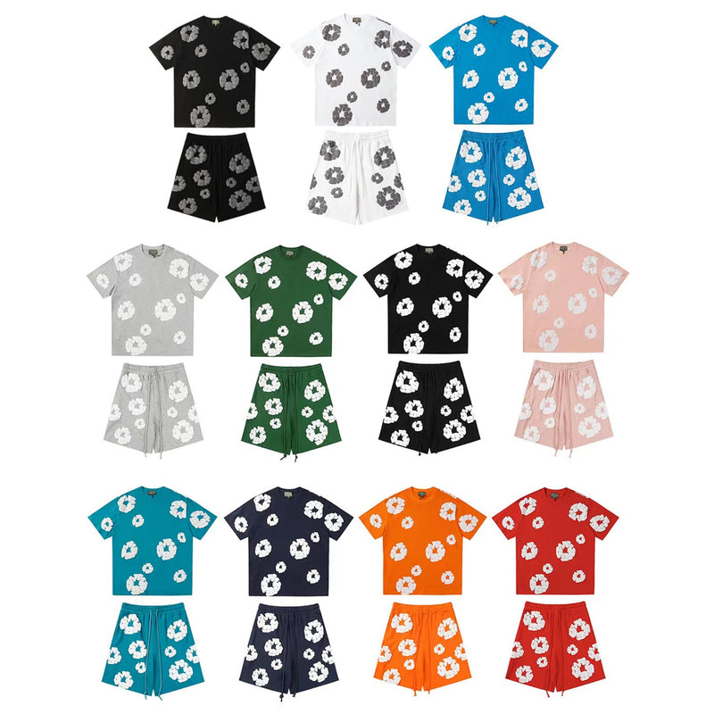 Denim Tears T Shirt ShortsPuff Print Short Sleeve T-shirt Loose Couple Shorts Suit(Options need to be purchased separately)