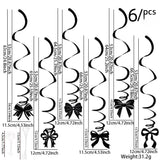 Themed Party Supplies Black Bow Theme Party Banner – DIY Spiral Hanging Decorations & Bow Cake Picks for Girls’ Birthday