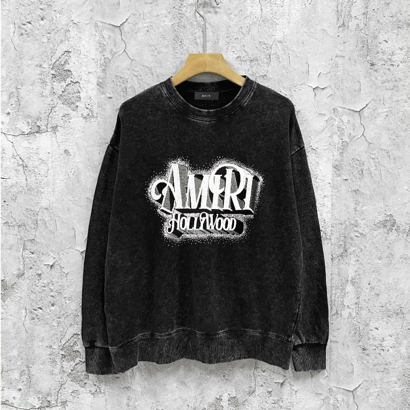 Amiri washed sweatshirt stereo hollywood printing washed and distressed