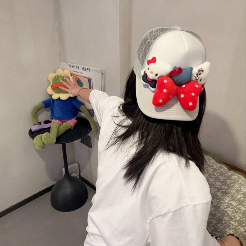 Y2k hot girl hat heavy industry big butterfly cartoon ktcat baseball cap mesh breathable sun hat