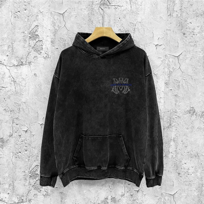 Amiri washed hoodie splashed ink large simple label distressed printing