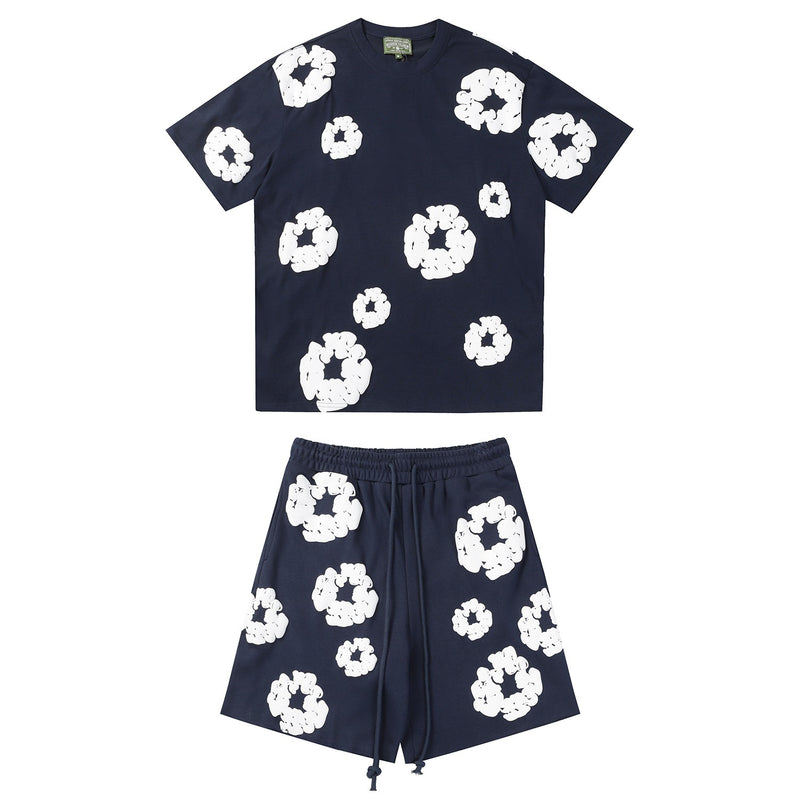 Denim Tears T Shirt ShortsPuff Print Short Sleeve T-shirt Loose Couple Shorts Suit(Options need to be purchased separately)