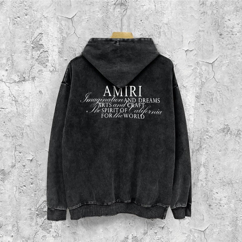 Amiri washed hoodie hollywood art word printing distressed printing