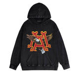 Amiri washed hoodie oil painting flying eagle distressed printing