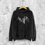 Amiri washed hoodie gray gradient letter washed distressed printing