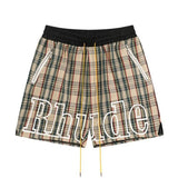 Rhude Shorts Casual Sports Mesh Checked Shorts Elastic Beach Pants
