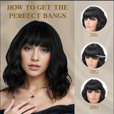 Women'S Wigs Straight Bangs Water Wave Bob Wig