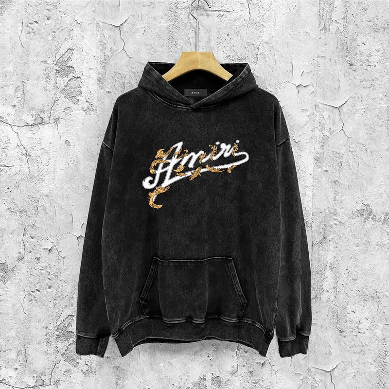 Amiri washed hoodie ye manletter washed distressed printing