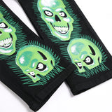 Mens Fashion Jeans Green glowing skull 5709#