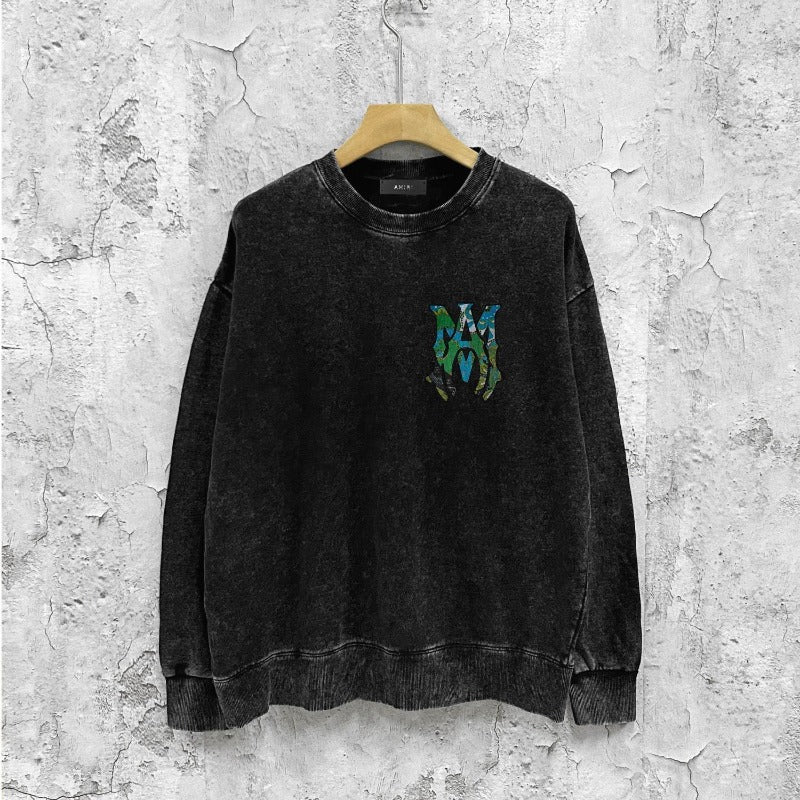 Amiri washed sweatshirt waist flower camouflage letterprinting washed and distressed