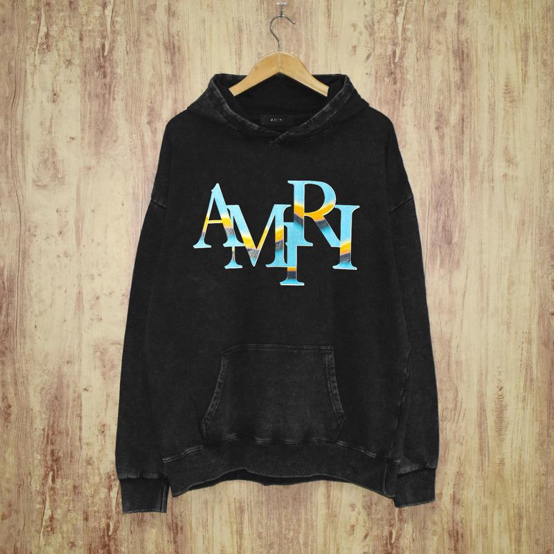 Amiri washed hoodie gradient overlapping letter washed distressedprinting