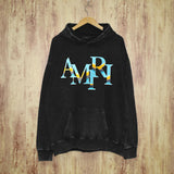 Amiri washed hoodie gradient overlapping letter washed distressedprinting