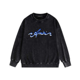 Amiri washed sweatshirt blue art word printing washed and distressed