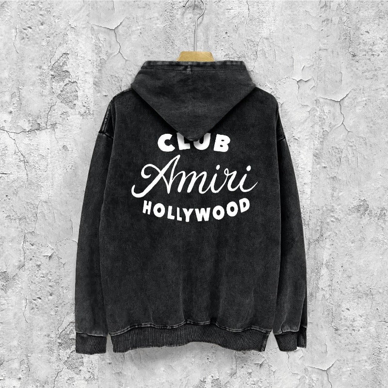 Amiri washed hoodie hollywood club distressed printing