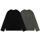 Men long sleeved shirt retro henley shirt retro old money pure color bottom design men's round neck