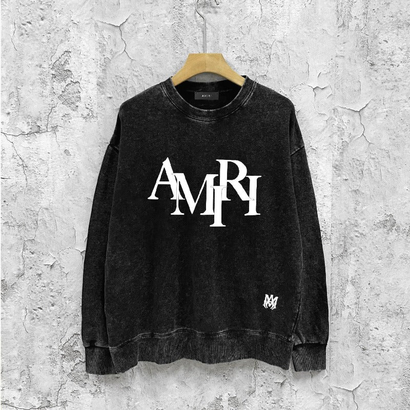 Amiri washed sweatshirt with overlapping letters and foam printing washed and distressed