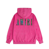 Amiri washed hoodie waist flower camouflage letter distressed printing