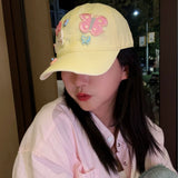 Y2k hot girl hat heavy industry yellow baseball cap summer sunshade cartoon pattern soft top peaked cap