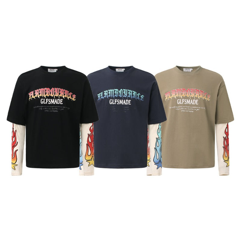 Men long sleeved shirt jw retro street trendy men's letter design fake two-piece