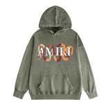 Amiri washed hoodie gold snake distressed print