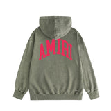 Amiri washed hoodie red letter bevel cut letter washed distressed printing
