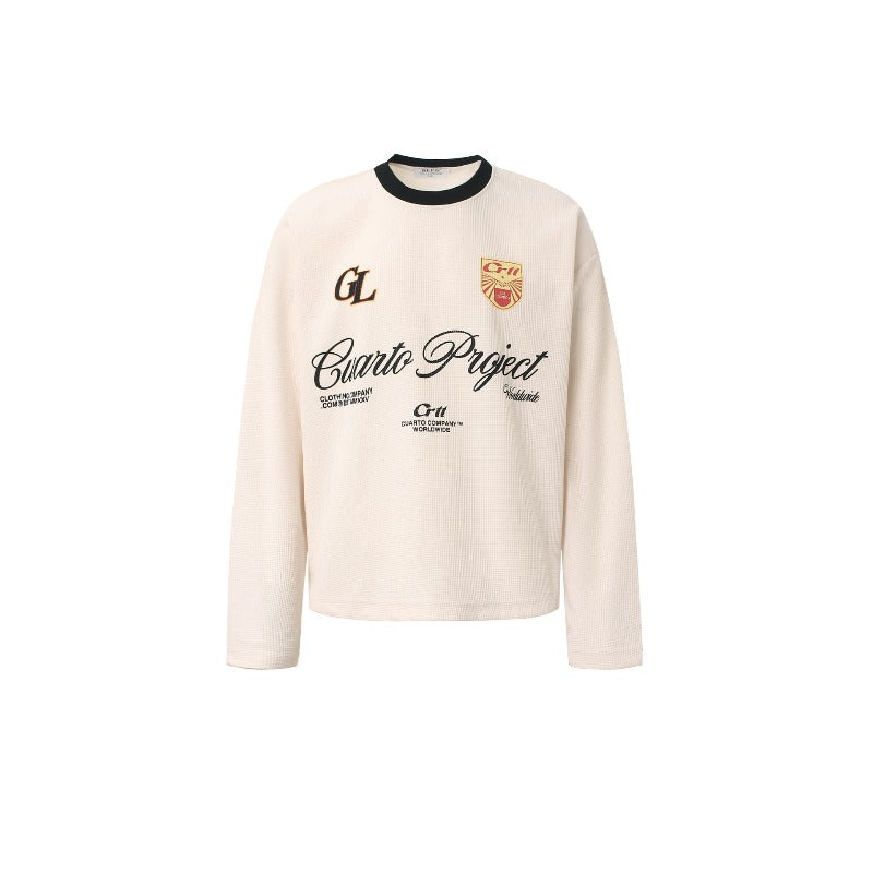 Men long sleeved shirt w retro street trendy men's and women's letter pattern design men's waffle grids