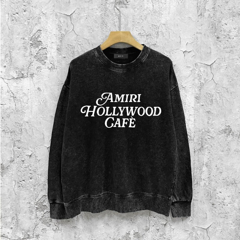 Amiri washed sweatshirt hollywood font printing washed and distressed