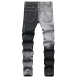 Mens Fashion Jeans Black and gray color blocking 5706#