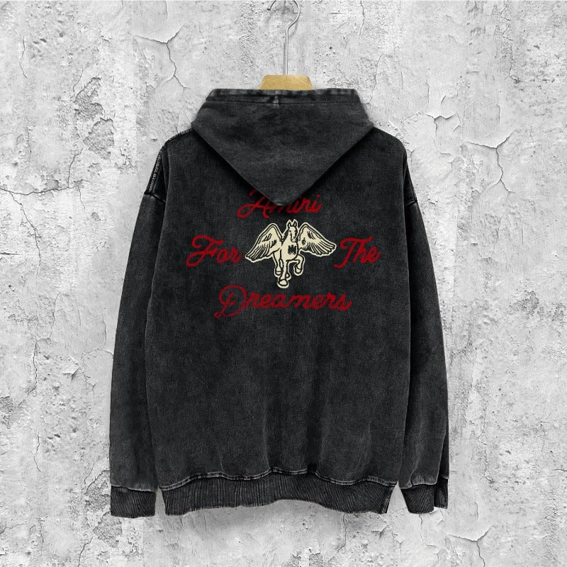 Amiri washed hoodie mottled pegasus distressed printing