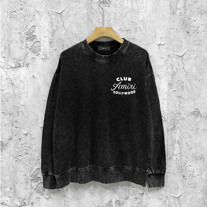 Amiri washed sweatshirt hollywood club printing washed and distressed