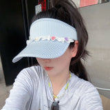Y2k hot girl hat heavy industry cartoon lace button stripes empty top hat sun protection uv sun hat