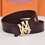 Amiri Belt dark brown Small checkered pattern Golden deer logo