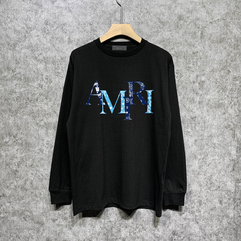 Amiri long sleeve shirts cashew flower overlapping letterprinting
