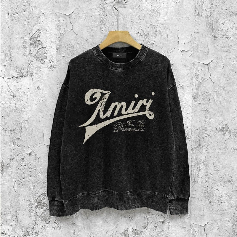 Amiri washed sweatshirt distressed text printing washed and distressed