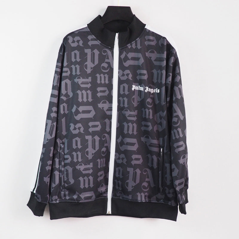 Palm Angels sweatshirt All-over letter printing zip-up cardigan