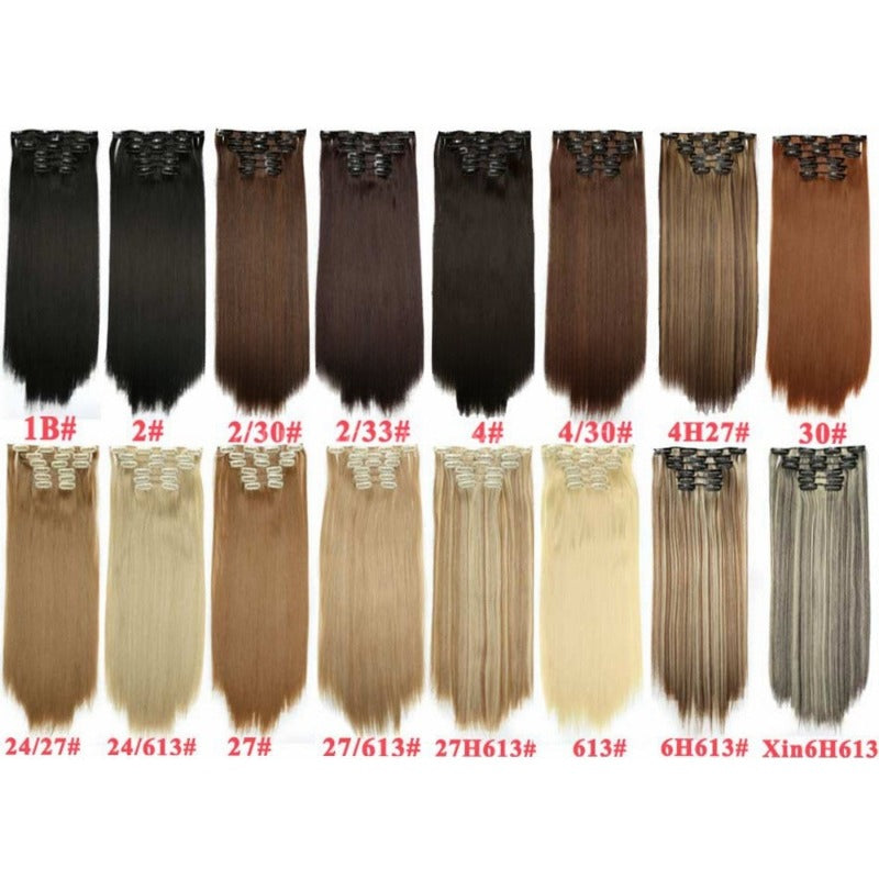 Women's Wigs Hair Extension 6-piece Set Clip Hair Long Straight Hair Women's Chemical Fiber Wig 16 Card Straight Wig