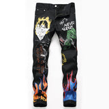 Mens Fashion Jeans Skull Flame 5646#