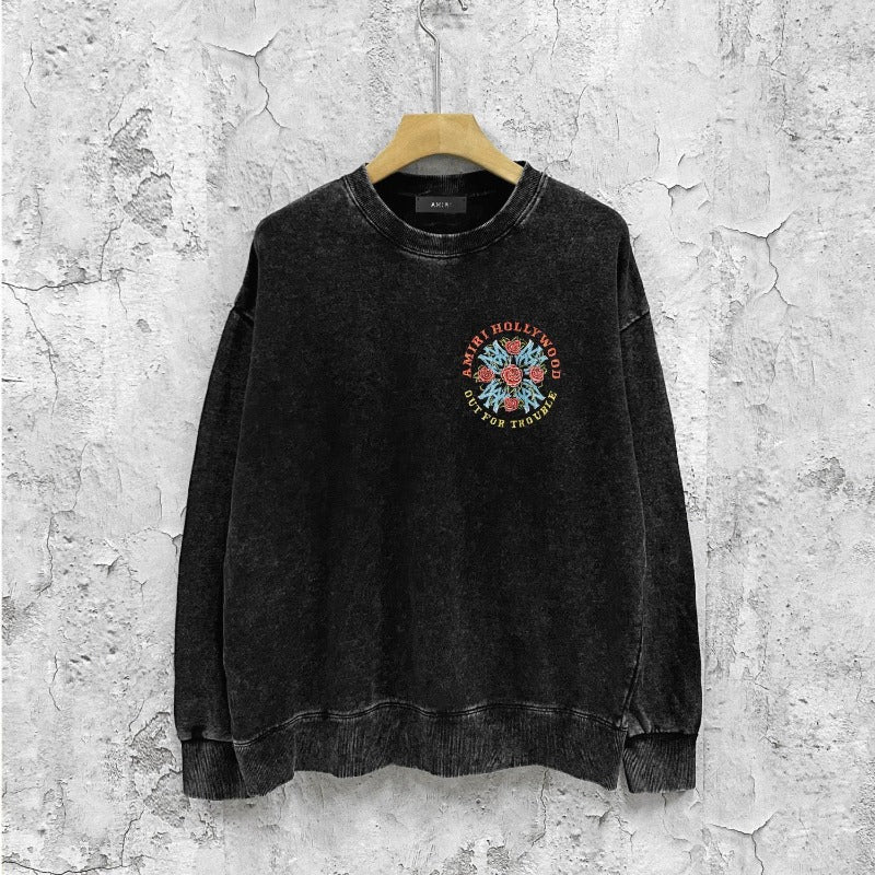 Amiri washed sweatshirt flower clusters printing washed and distressed