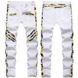 Mens Fashion Jeans Yellow camouflage stripes 8828#