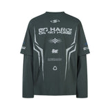Men's long sleeve shirt - vintage streetwear style, creative graphic design, men's faux two-piece