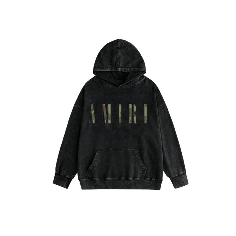 Amiri washed hoodie camouflage classic letter printing