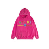 Amiri washed hoodie colorful graffiti letter horizontal strips washed and distressed