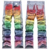 Mens Fashion Jeans Colorful Destructive Ribbons 5715#